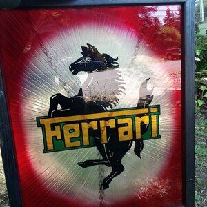 Vintage Ferrari Logo Stained Glass Art Framed Man Cave